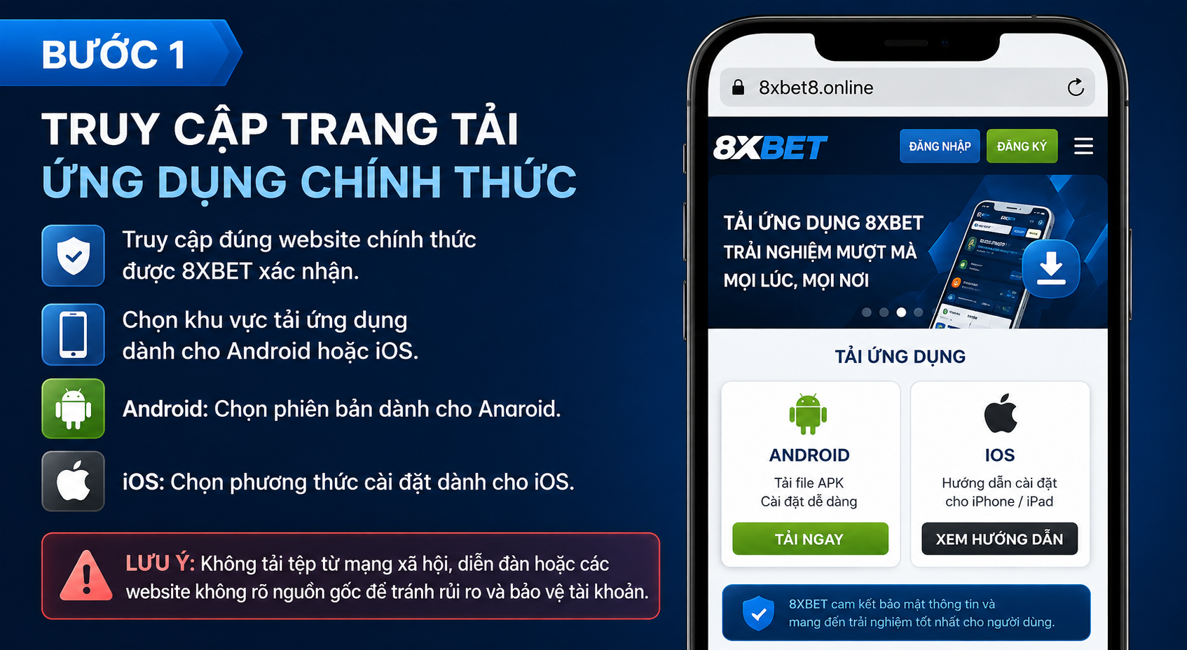 Bước 1 truy cập trang tải app 8XBET chính thức