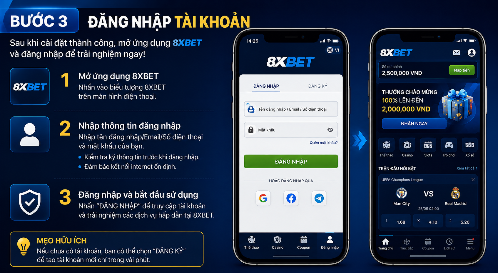 đăng nhập tài khoản 8XBET